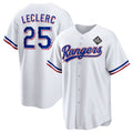 Texas Rangers #25 Jos¨¦ Leclerc White Fotopoulosg 2023 World Series Stitched Jersey