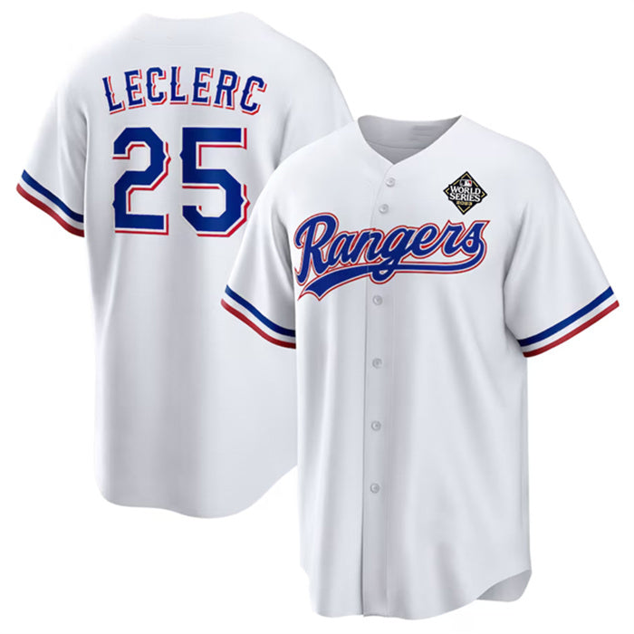 Texas Rangers #25 Jos¨¦ Leclerc White Fotopoulosg 2023 World Series Stitched Jersey