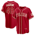 Texas Rangers #48 Jacob deGrom Red Fotopoulosg 2026 City Connect Stadium Jersey