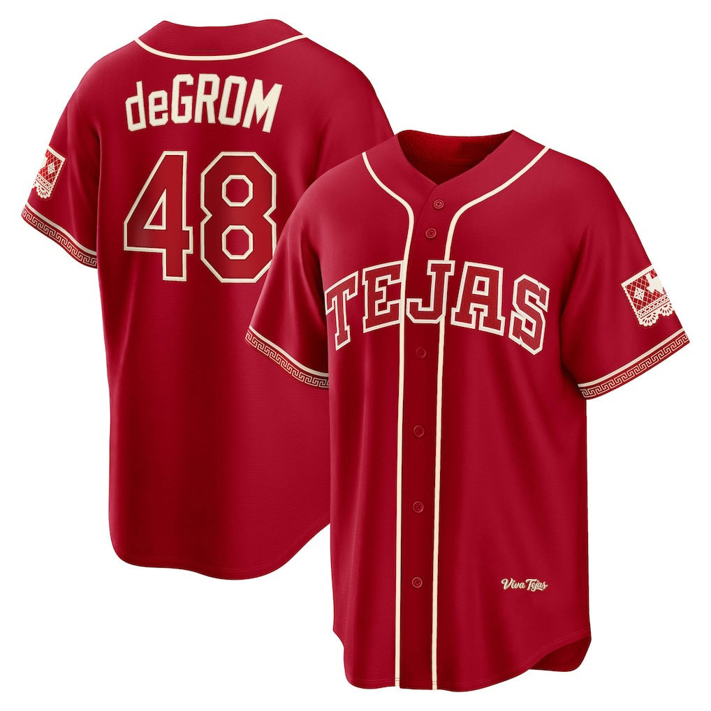 Texas Rangers #48 Jacob deGrom Red Fotopoulosg 2026 City Connect Stadium Jersey