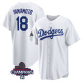 Los Angeles Dodgers #18 Yoshinobu Yamamoto White Fotopoulosg 2024 World Series Champions Cool Base Stitched Jersey