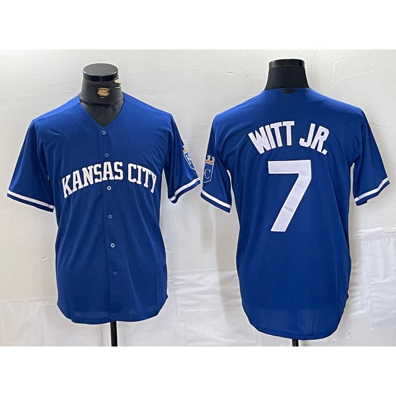 Kansas City Royals #7 Bobby Witt Jr Blue Fotopoulosg Cool Base Stitched Jersey