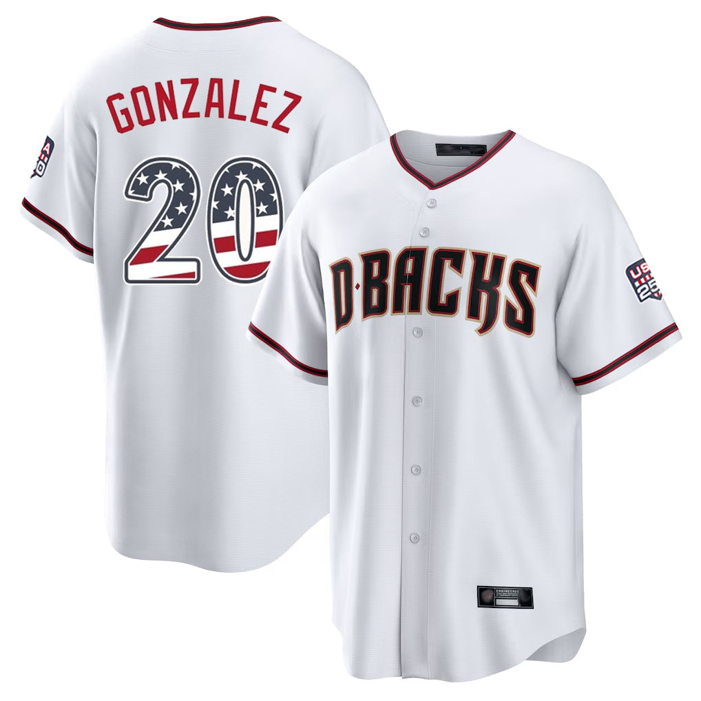 Arizona Diamondbacks #20 Luis Gonzalez Player White Fotopoulosg USA 250 Fourth of July Home Game Stitched Jerseys
