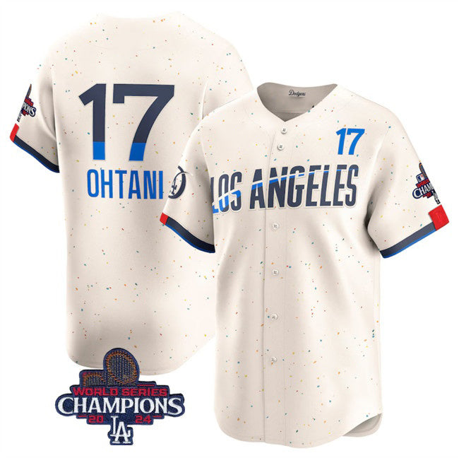 Los Angeles Dodgers #17 Shohei Ohtani Cream Fotopoulosg 2024 World Series Champions City Connect Limited Stitched Jersey