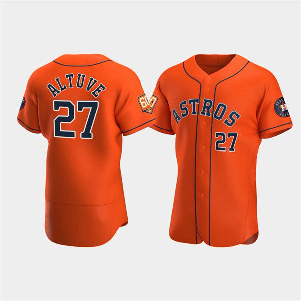 Houston Astros #27 Jose Altuve Orange Fotopoulosg 60th Anniversary Flex Base Stitched Jersey