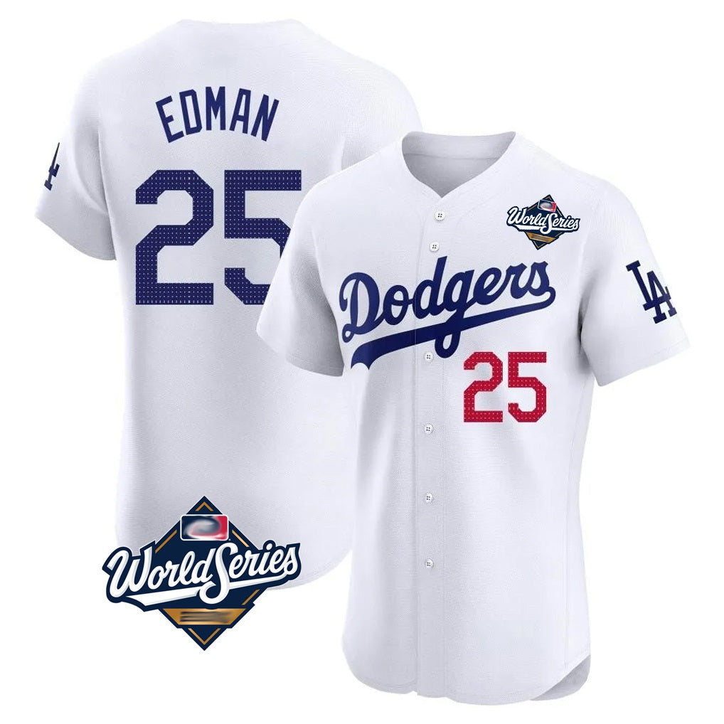 Los Angeles Dodgers #25 Tommy Edman Player Gold White Fotopoulosg World Series Limited Elite Home Stitched Jerseys