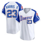 Atlanta Braves #23 Michael Harris II Player White Fotopoulosg Throwback Cooperstown Collection T-shirt Game Stitched Jerseys