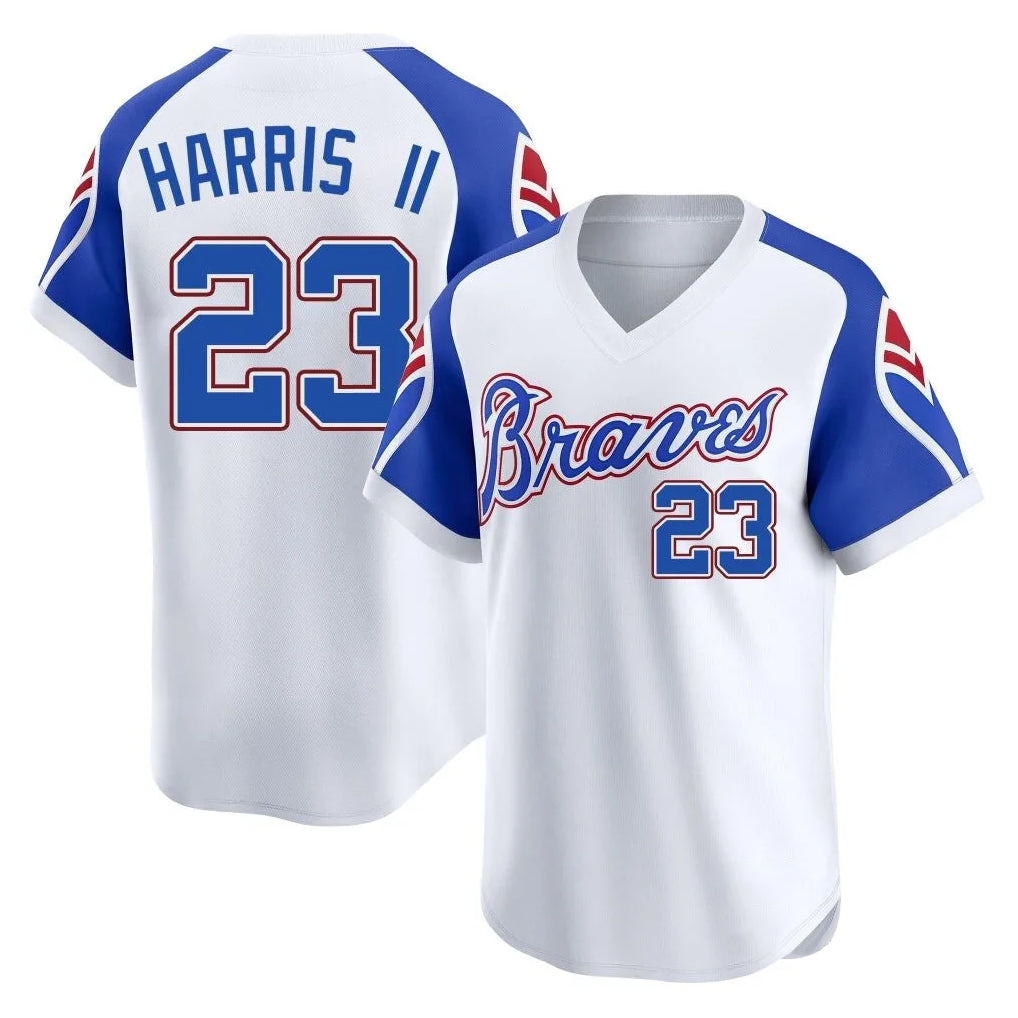 Atlanta Braves #23 Michael Harris II Player White Fotopoulosg Throwback Cooperstown Collection T-shirt Game Stitched Jerseys