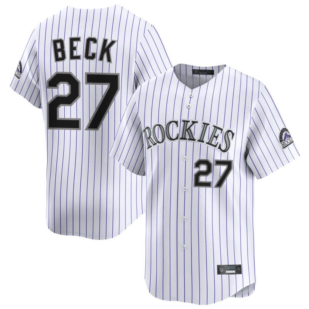 Colorado Rockies #27 Jordan Beck Player White Fotopoulosg Limited Home Stitched Jerseys