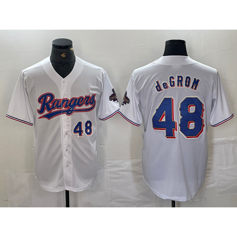 Texas Rangers #48 Jacob deGrom Number White Fotopoulosg 2024 Gold Collection Limited Cool Base Jersey 2