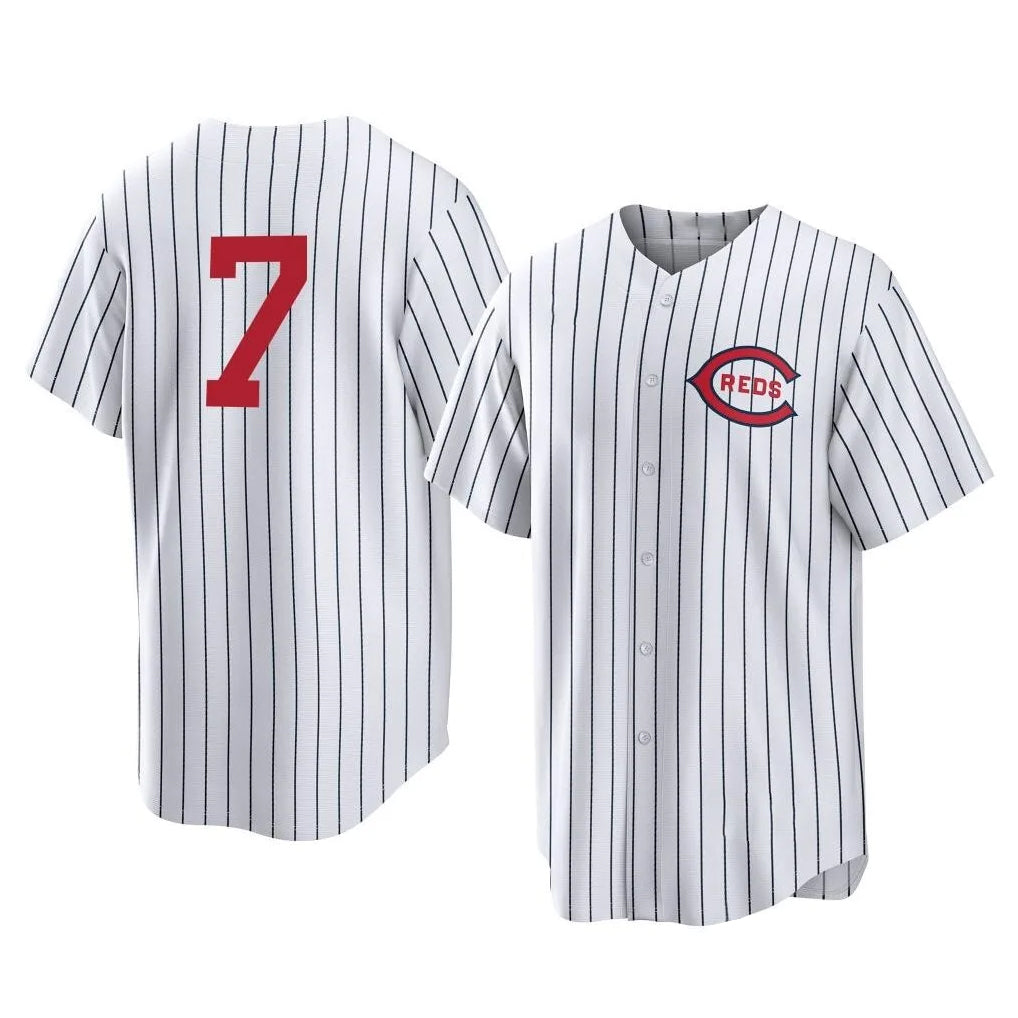 Cincinnati Reds #7 Spencer Steer Player White Fotopoulosg Stripe Field of Dreams Game Home Stitched Jerseys
