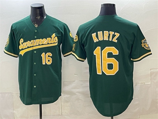 Oakland Athletics #16 Nick Kurtz 2026 Green Fotopoulosg Alternate Sacramento Celebrating 125 Years Vapor Limited Stitched Jersey