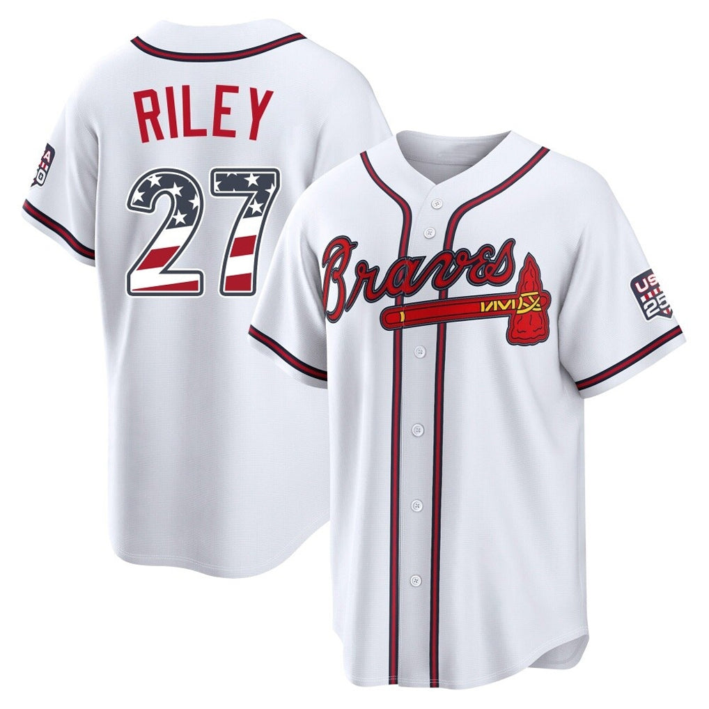 Atlanta Braves #27 Austin Riley Player White Fotopoulosg USA 250 Fourth Of July Limited Home Game Stitched Jerseys