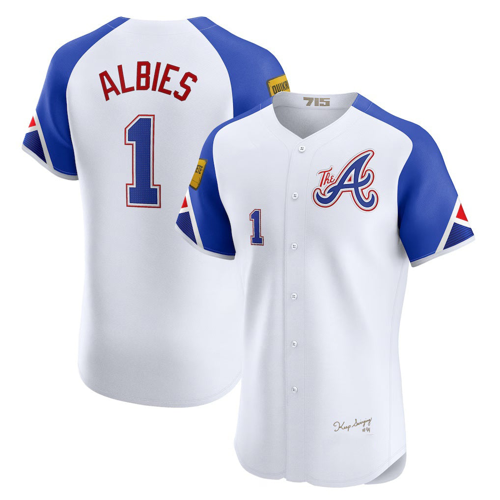 Atlanta Braves #1 Ozzie Albies White Fotopoulosg City Connect Elite Jersey