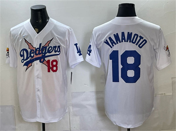 Los Angeles Dodgers x One Piece #18 Yoshinobu Yamamoto White Fotopoulosg Vapor Premier Limited Stitched Jersey