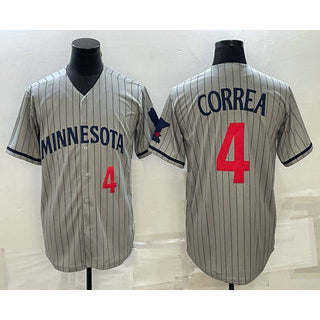 Minnesota Twins #4 Carlos Correa Number 2023 Grey Fotopoulosg Home Team Cool Base Stitched Jersey