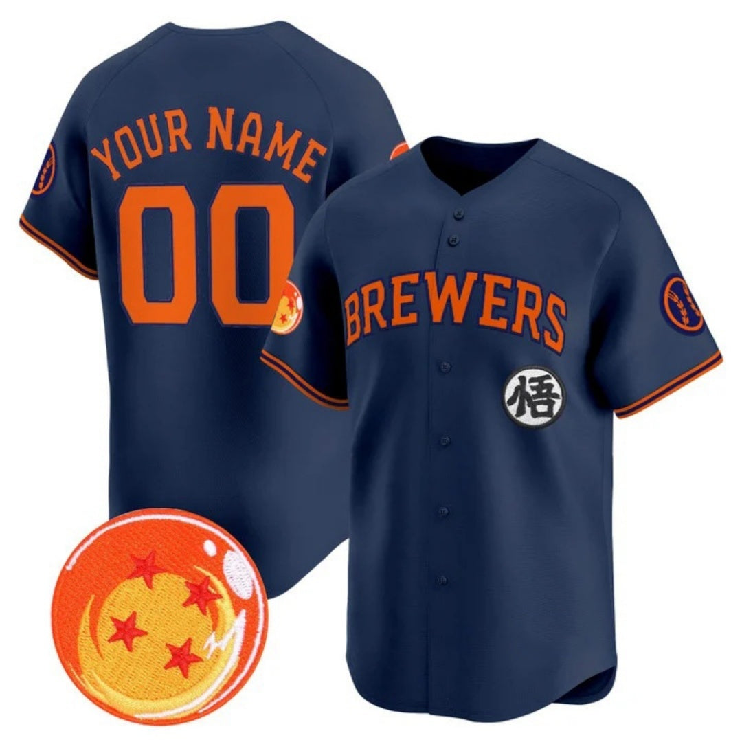 Custom Milwaukee Brewers x Dragon Ball Navy Fotopoulosg Vapor Premier Limited Jersey - All Stitched