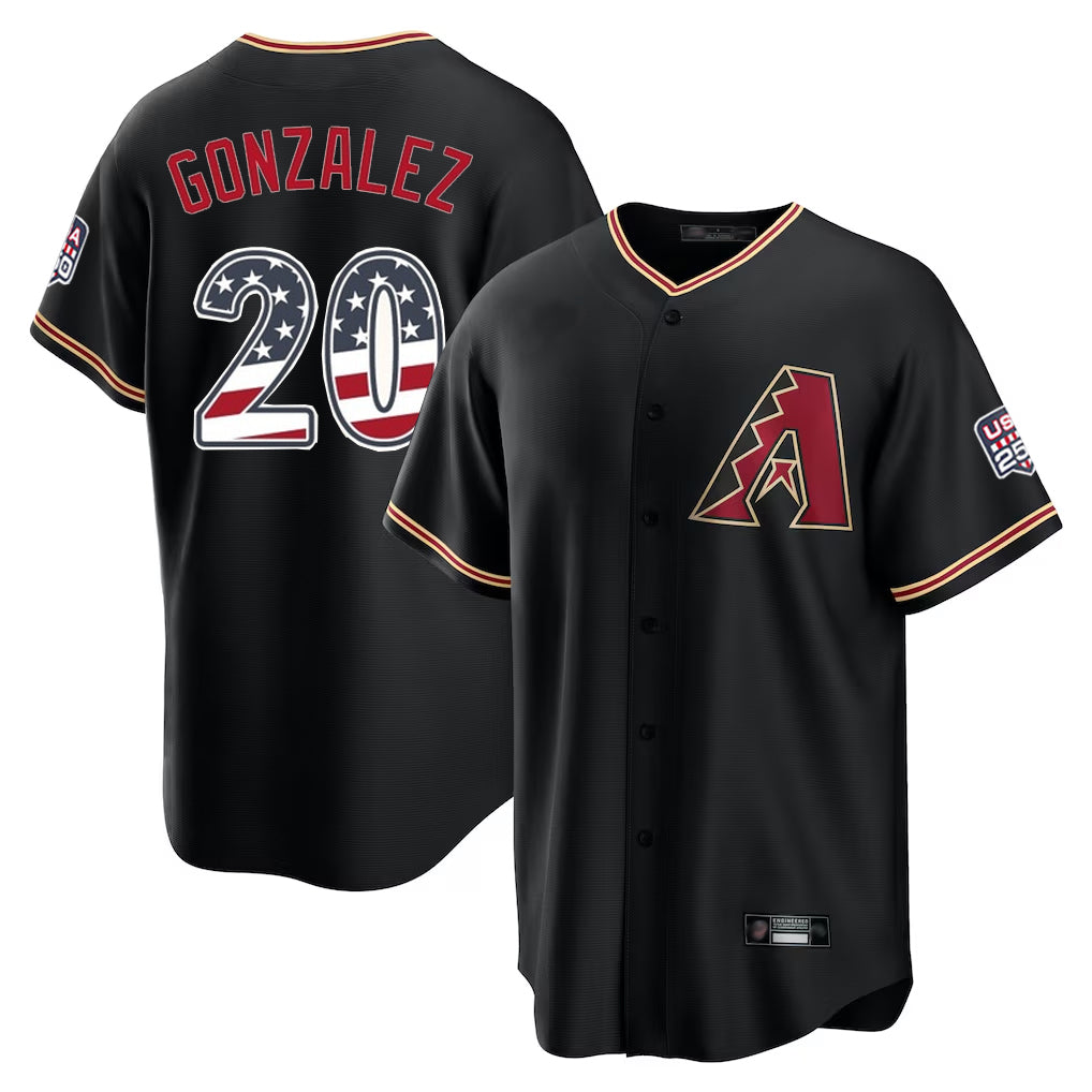Arizona Diamondbacks #20 Luis Gonzalez Player Black Fotopoulosg USA 250 Fourth of July Game Home Stitched Jerseys