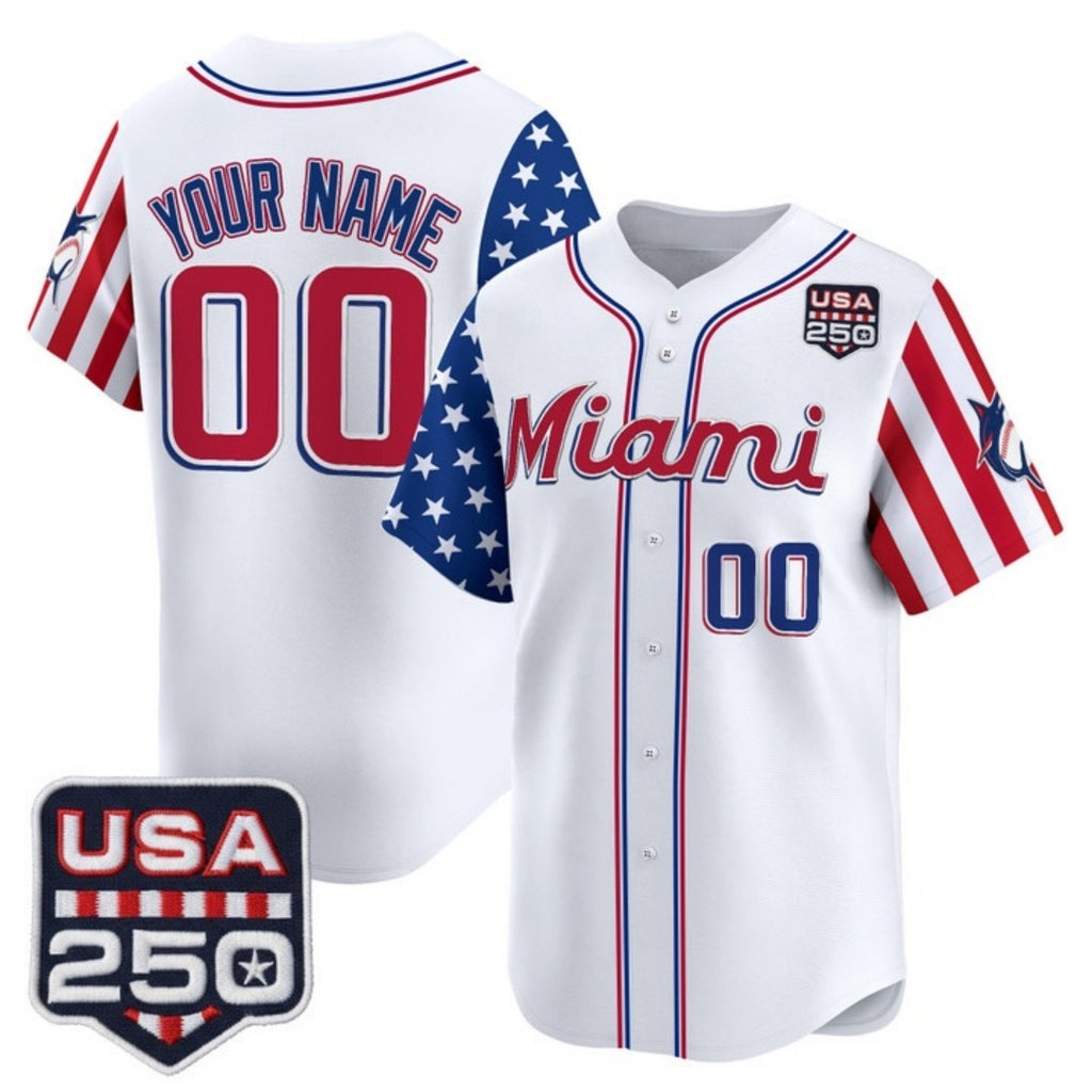 Custom Miami Marlins White Fotopoulosg America 250 Edition Vapor Premier Limited Stitched Jerseys