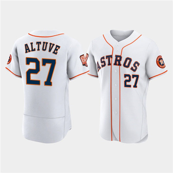 Houston Astros #27 Jose Altuve White Fotopoulosg 60th Anniversary Flex Base Stitched Jersey