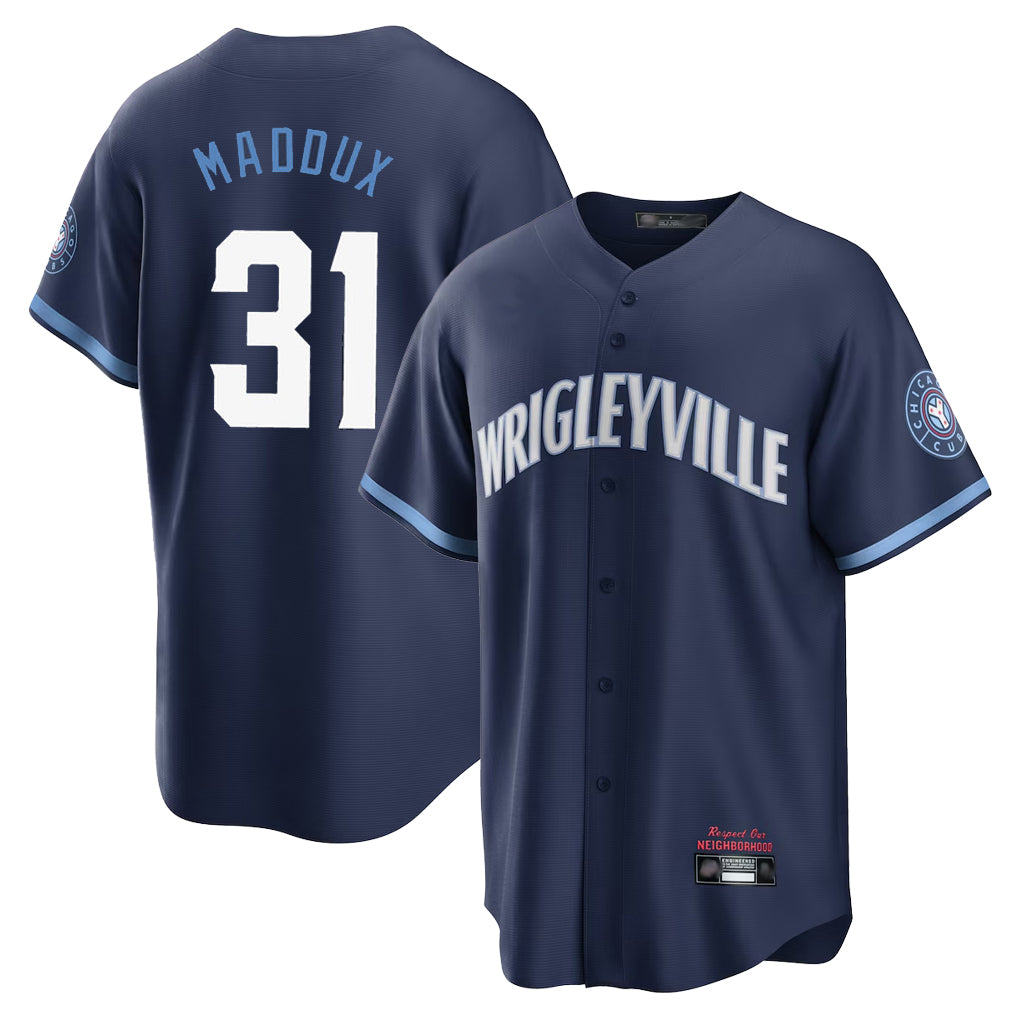 Chicago Cubs #31 Greg Maddux Player Navy Fotopoulosg City Connect Home Game Stitched Jerseys