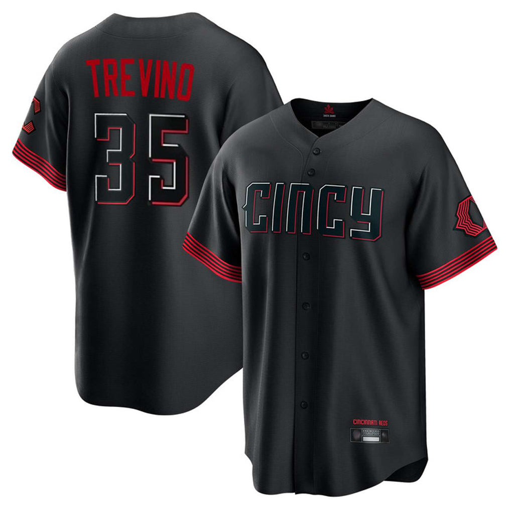 Cincinnati Reds #35 Jose Trevino Player Black Fotopoulosg City Connect Home Game Stitched Jerseys