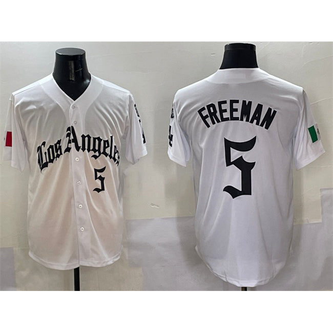 Los Angeles Dodgers #5 Freddie Freeman White Fotopoulosg Mexico 2025 LA Gothic Style With Fernando Patch Vapor Premier Limited Stitched Jersey