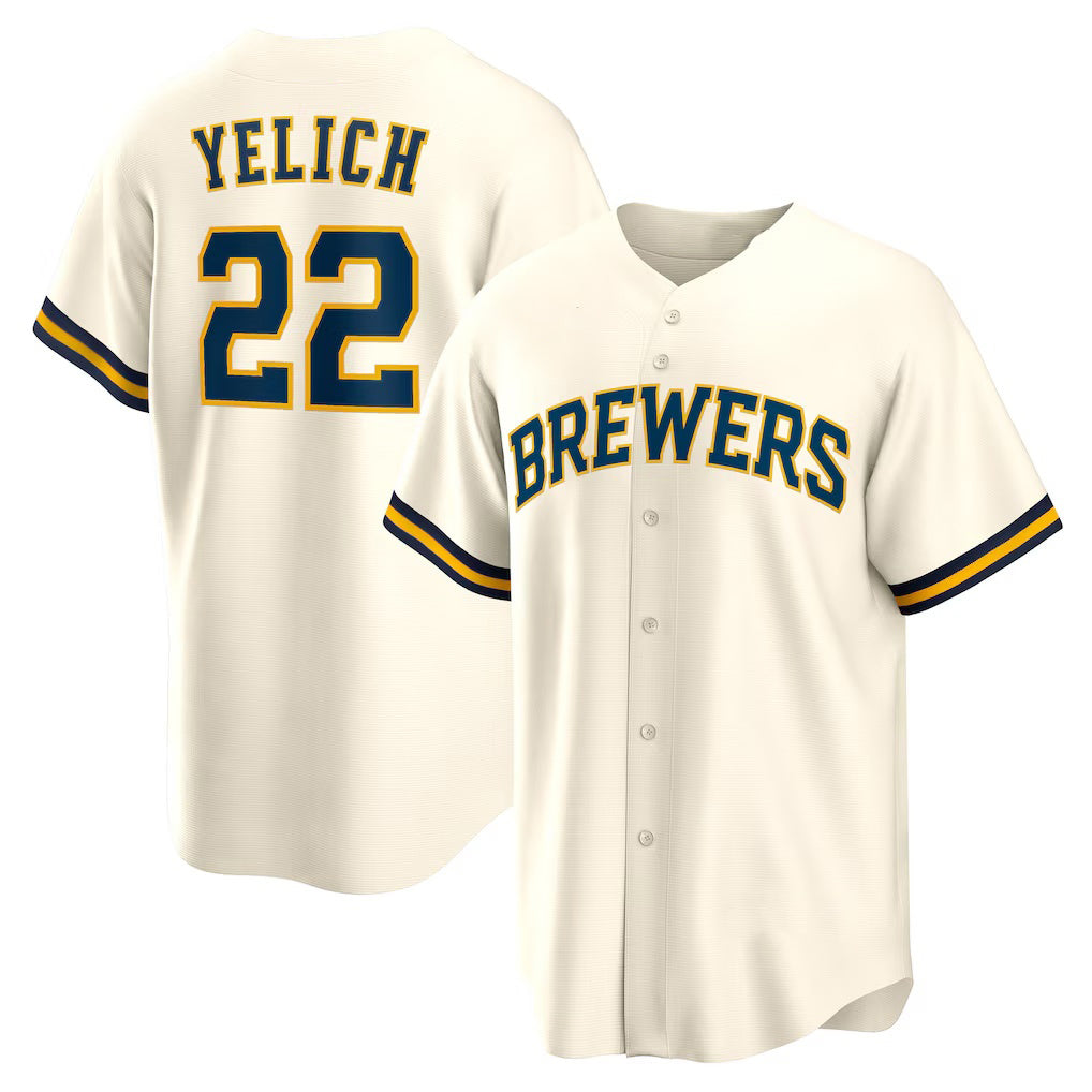 Milwaukee Brewers #22 Christian Yelich White Fotopoulosg Home Replica Jersey