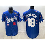 Los Angeles Dodgers #18 Yoshinobu Yamamoto Royal Fotopoulosg 2025 World Series Patch Tokyo Series Limited Stitched Jersey