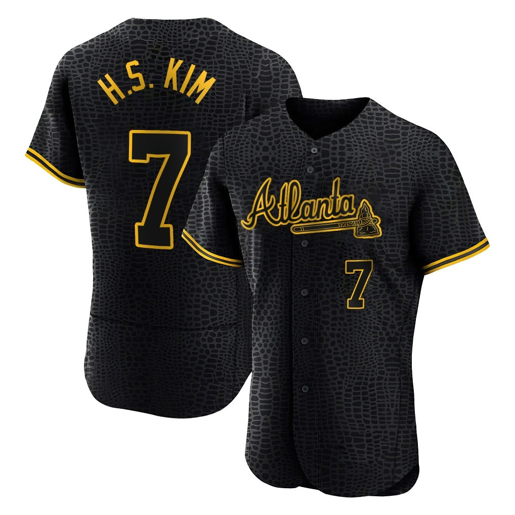 Atlanta Braves #7 Ha-Seong Kim Player Black Fotopoulosg Snake Skin City Limited Elite Home Game Stitched Jerseys