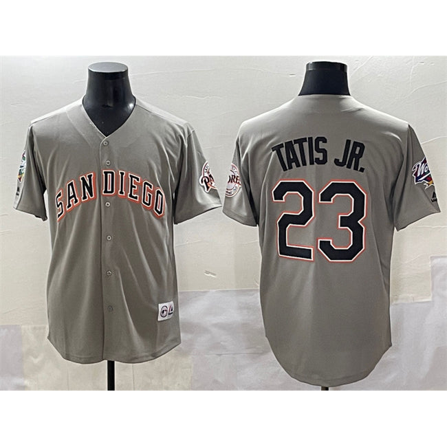 San Diego Padres #23 Fernando Tatis Jr. Gray Fotopoulosg Fashion Throwback With Patch Cool Base Stitched Jersey