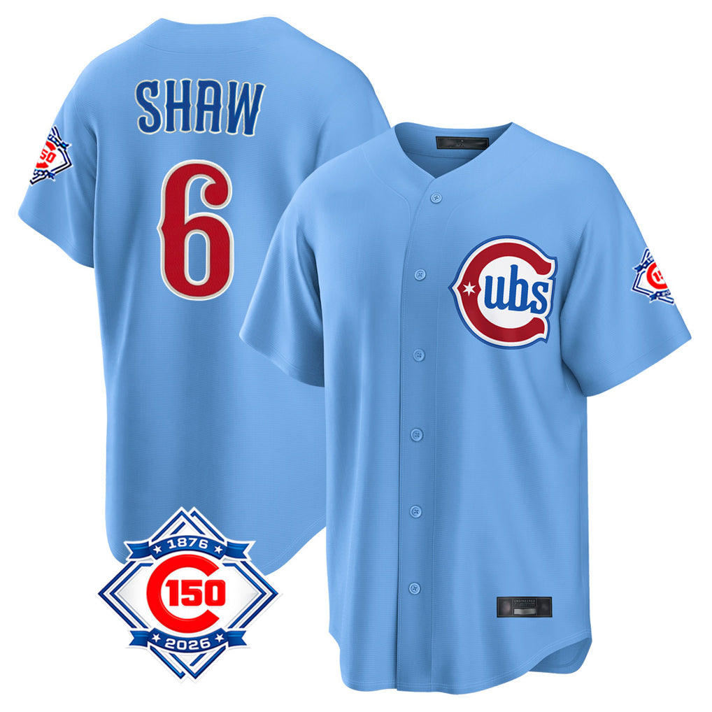 Chicago Cubs #6 Matt Shaw Player Light Blue Fotopoulosg 150th Anniversary Home Game Stitched Jerseys