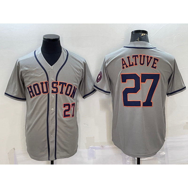 Houston Astros #27 Jose Altuve Number Grey Fotopoulosg With Patch Stitched Cool Base Jersey