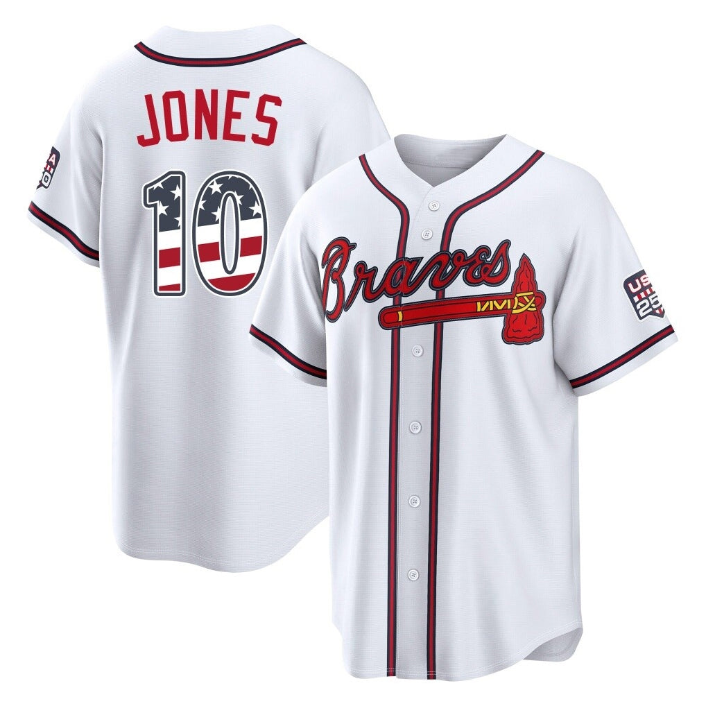 Atlanta Braves #10 Chipper Jones Player White Fotopoulosg USA 250 Fourth Of July Limited Home Game Stitched Jerseys