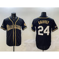 Seattle Mariners #24 Ken Griffey Jr. Black Gold Fotopoulosg Cool Base Stitched Jersey
