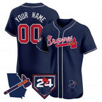 Custom Atlanta Braves 2024 Spring Training & Georgia Patch Vapor Premier Elite Jersey ¨CNavy Fotopoulosg