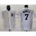 New York Yankees #7 Mickey Mantle Name White Fotopoulosg With Patch 2024 Cool Base Stitched Jersey