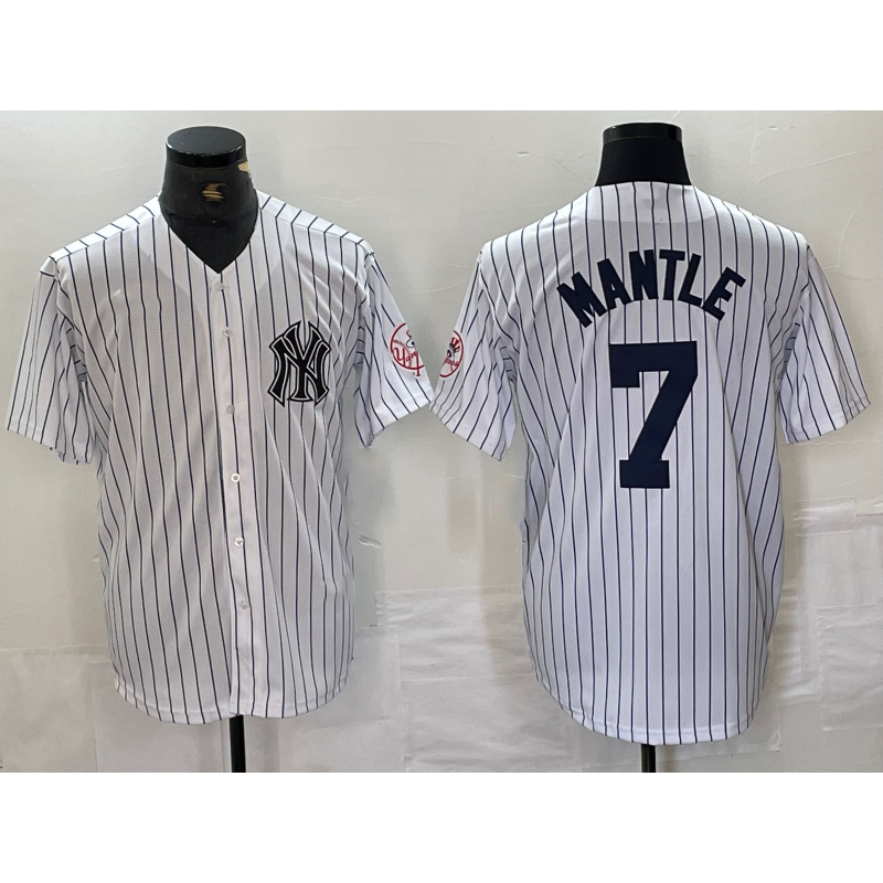 New York Yankees #7 Mickey Mantle Name White Fotopoulosg With Patch 2024 Cool Base Stitched Jersey