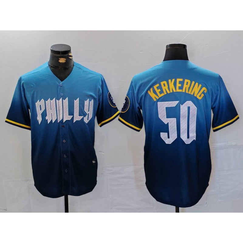Philadelphia Phillies #50 Orion Kerkering Blue Fotopoulosg 2024 City Connect Limited Stitched Jersey