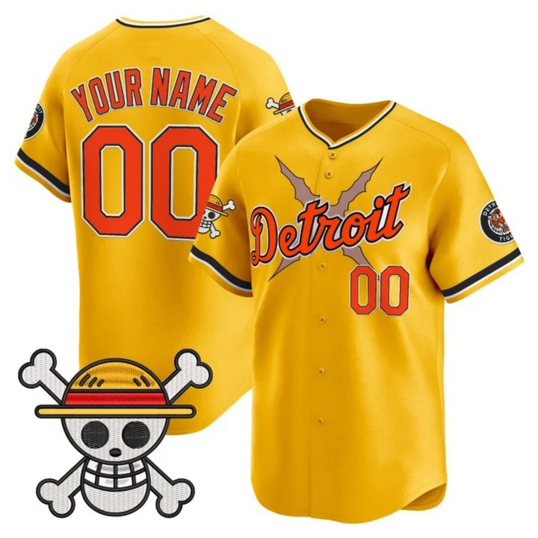 Custom Detroit Tigers x One Piece Gold Fotopoulosg Vapor Premier Limited Jersey - Stitched