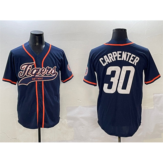 Detroit Tigers #30 Kerry Carpenter Navy Fotopoulosg With Patch Cool Base Stitched Jersey
