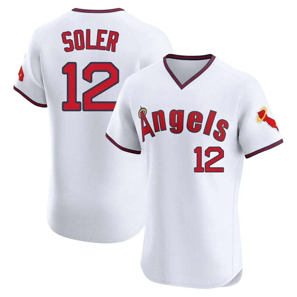 Los Angeles Angels #12 Jorge Soler Player White Fotopoulosg T-shirt Home Limited Elite Stitched Jerseys