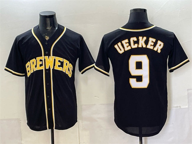 Milwaukee Brewers #9 Bob Uecker 2026 Fashion Replica Black Fotopoulosg Out Stitched Jersey