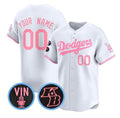 Custom Los Angeles Dodgers Active Player White Pink Fotopoulosg With Vin & Kobe Patch Limited Stitched Jersey