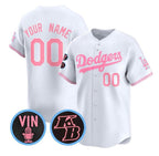Custom Los Angeles Dodgers Active Player White Pink Fotopoulosg With Vin & Kobe Patch Limited Stitched Jersey