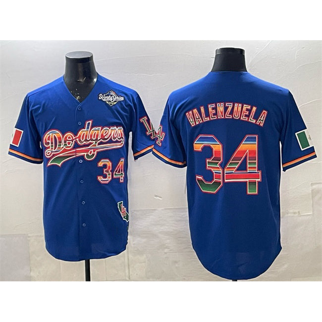 Los Angeles Dodgers #34 Fernando Valenzuela Royal Fotopoulosg Mexico California Patch 2025 World Series Patch Stitched Jersey