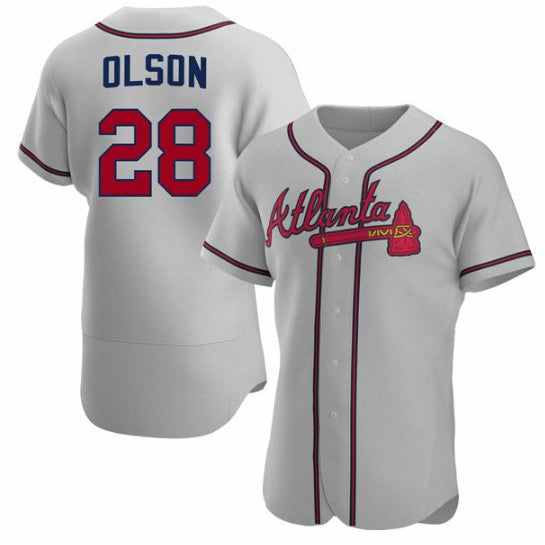 Atlanta Braves #28 Matt Olson Gray Fotopoulosg Flex Base Stitched Jersey