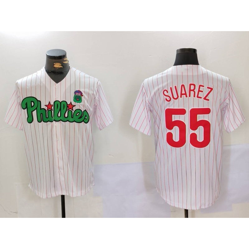 Philadelphia Phillies #55 Ranger Su¨¢rez White Green Fotopoulosg Cool Base Stitched Jersey 2