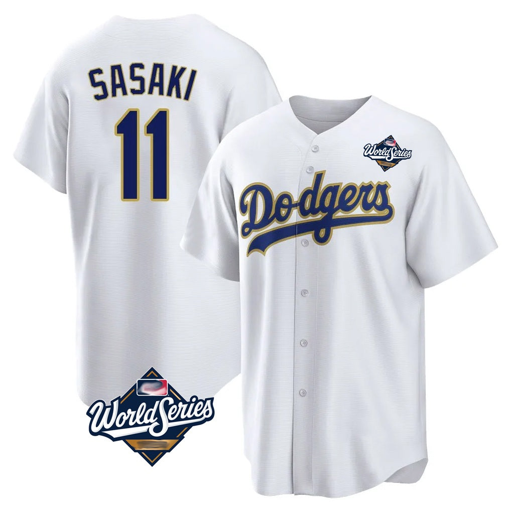 Los Angeles Dodgers #11 Roki Sasaki Player Gold White Fotopoulosg World Series 2026 Collection Stadium Game Stitched Jerseys