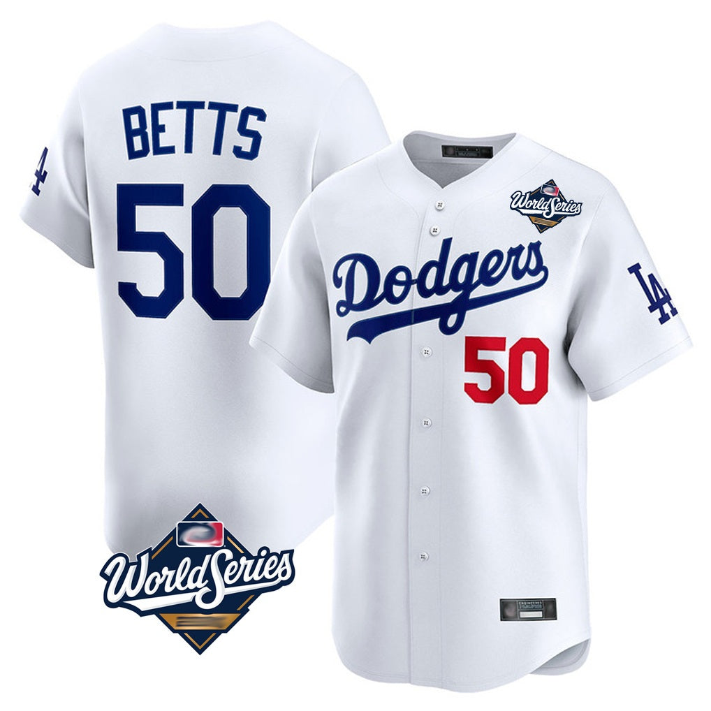 Los Angeles Dodgers #50 Mookie Betts Player White Fotopoulosg World Series Limited Home Stitched Jerseys